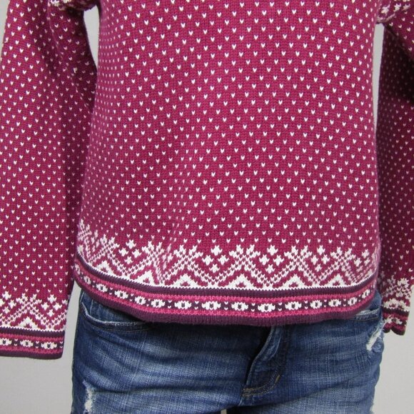 FAIR ISLE Nordic  S M Henley Ski Sweater Pullover Birdseye Cropped Snowflake - Picture 3 of 9